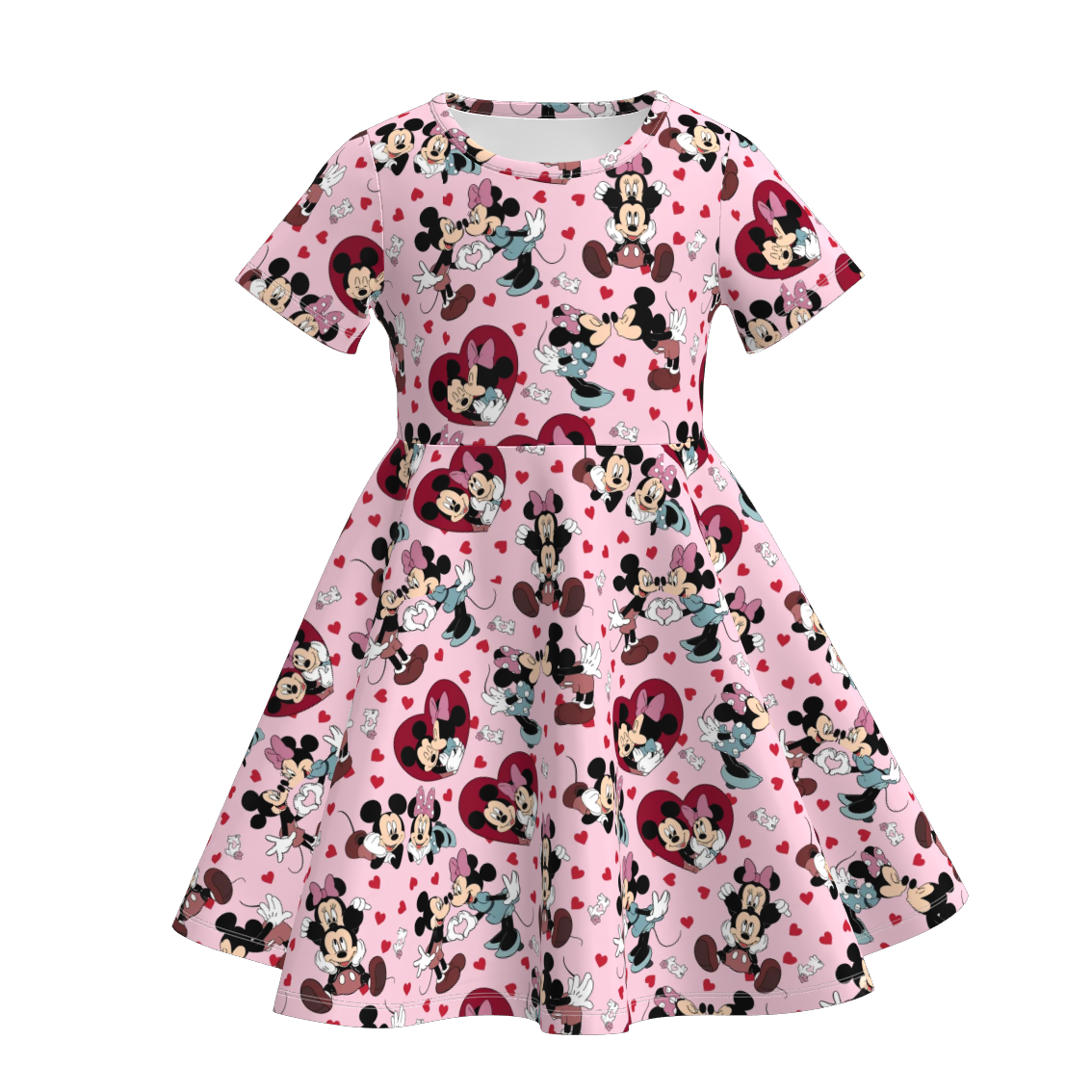 Valentine's Day Character Print Short Sleeves Girls Twirl Dress