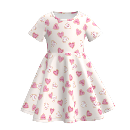 2026 Valentine's Day Cartoon Heart Print Short Sleeves Twirl Dress