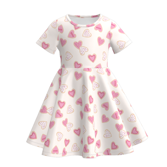 2026 Valentine's Day Cartoon Heart Print Short Sleeves Twirl Dress