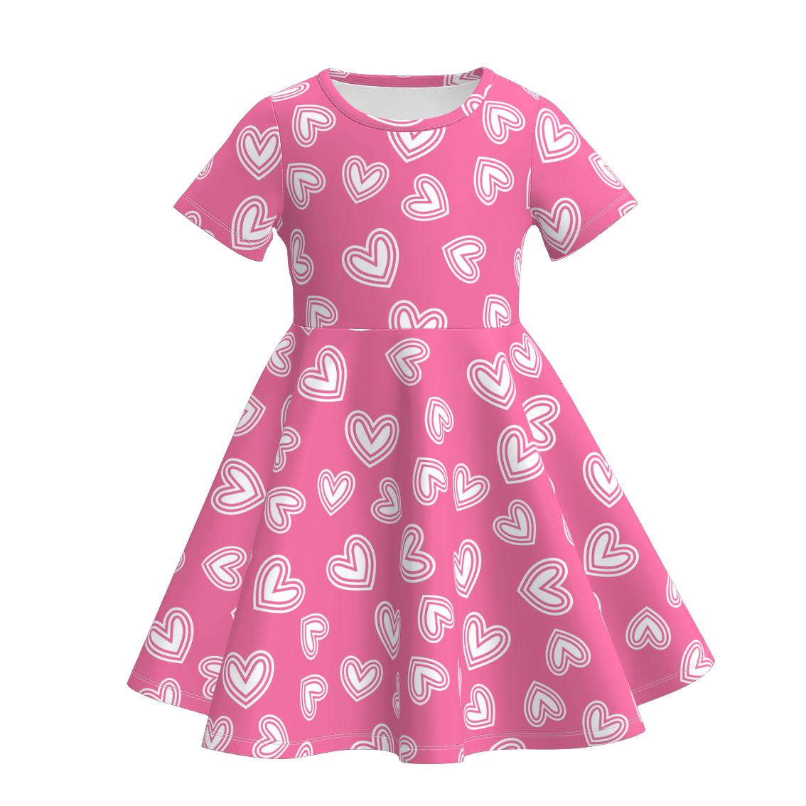 2026 Valentine's Day Cartoon Heart Print Short Sleeves Twirl Dress