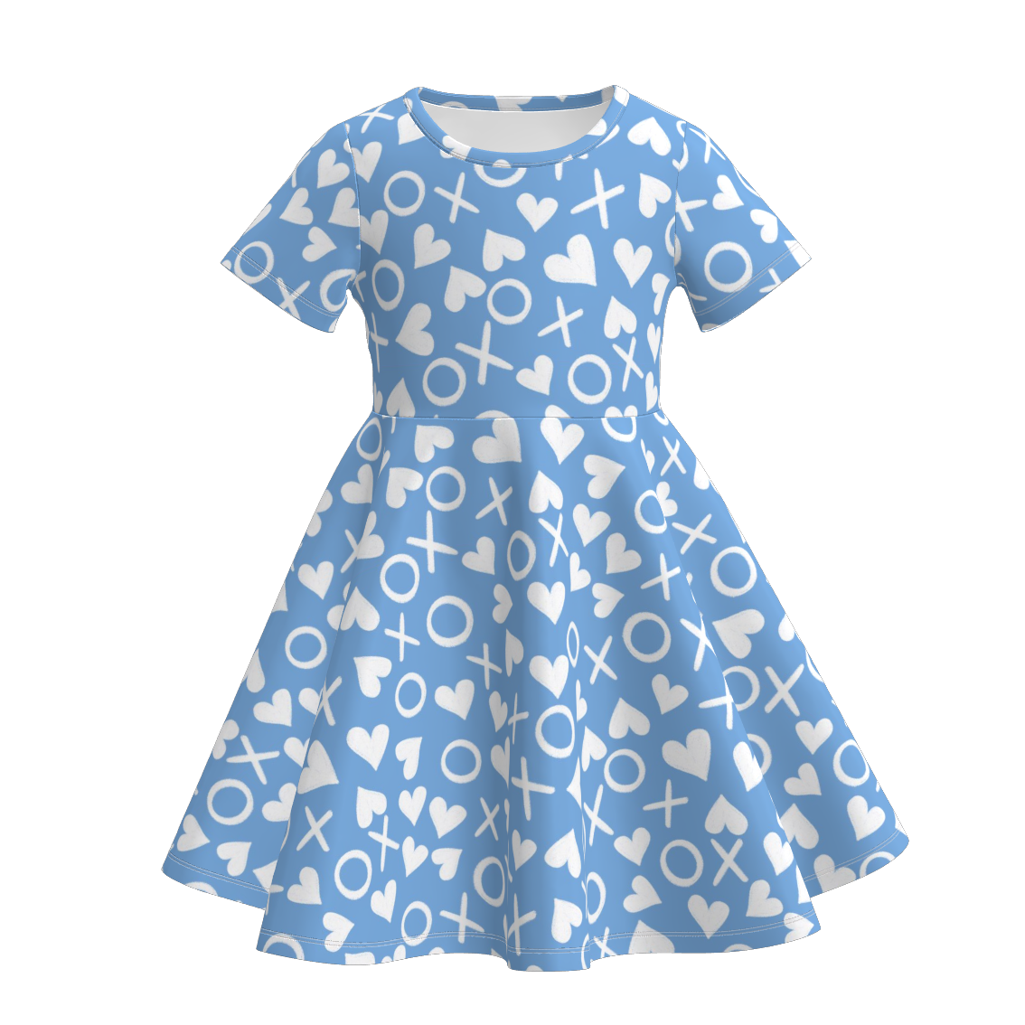 2026 Valentine's Day Cartoon Heart Print Short Sleeves Twirl Dress
