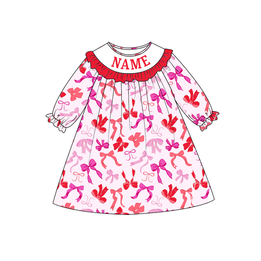 Valentine's Day Bow Floral Custom Name Smock Embroidery Collection