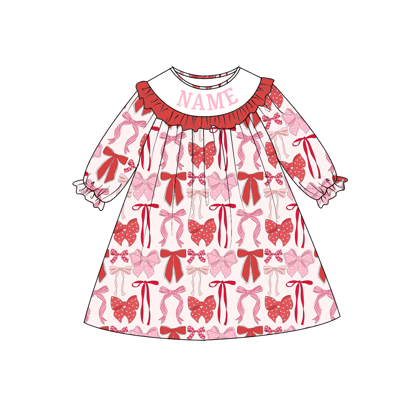 Kids Valentine's Day Bow Smocked Collection Custom Name Holiday Outfits