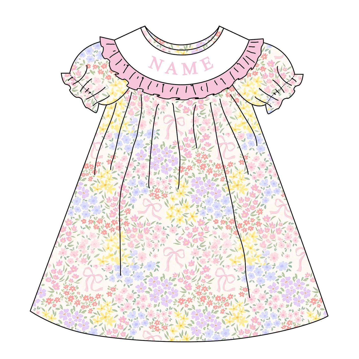 Spring Summer Floral Custom Name Smocked Embroidered Collection