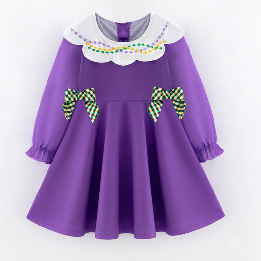 2026 Kids Fashion Mardi Gras Embroidery Purple Outfits Collection