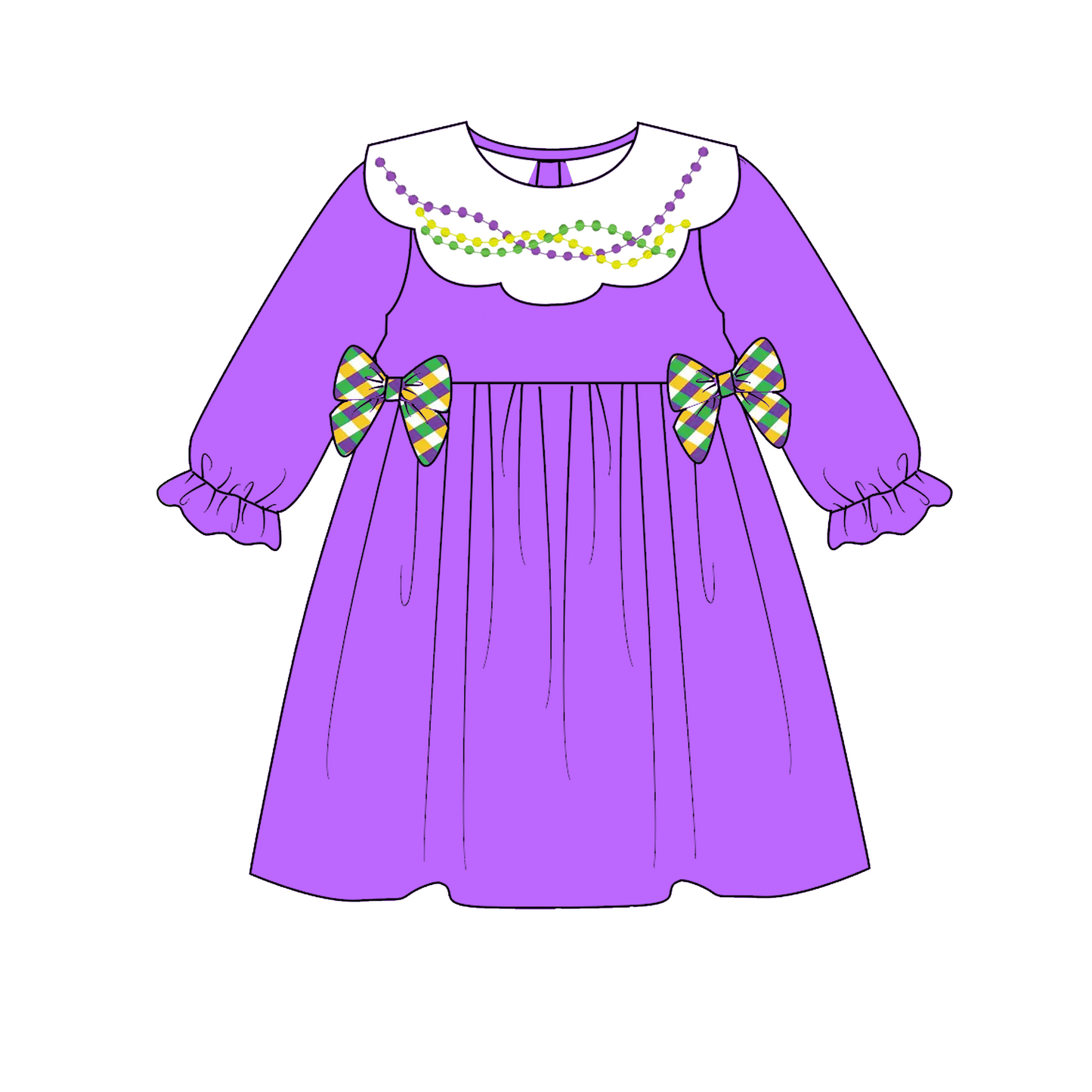 2026 Kids Fashion Mardi Gras Embroidery Purple Outfits Collection