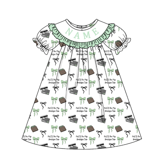 Kids Summer Greem Bow Tab Smocked Custom Name Holiday Outfits