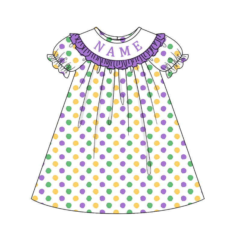 Kids Mardi Gras Smocked Custom Name Holiday Outfits Collection