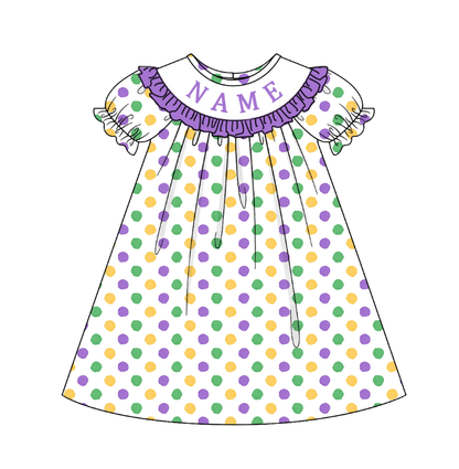Kids Mardi Gras Smocked Custom Name Holiday Outfits Collection