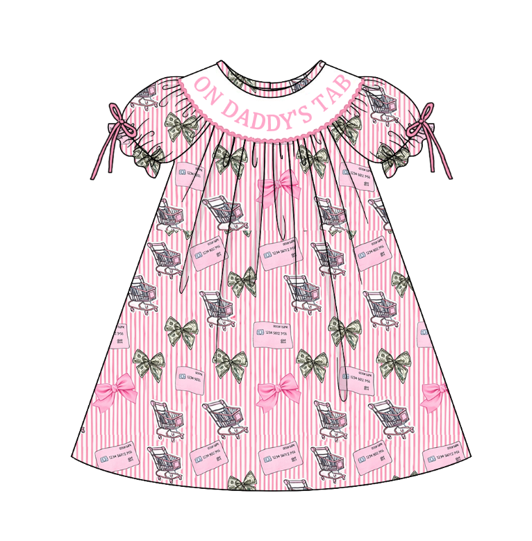 ON DADDY'S TAB Summer Pink Bow Smocked Embroidery Collection