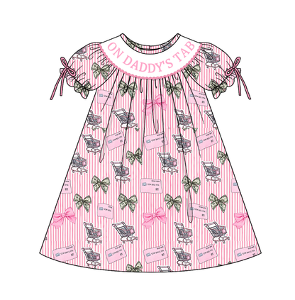 ON DADDY'S TAB Summer Pink Bow Smocked Embroidery Collection