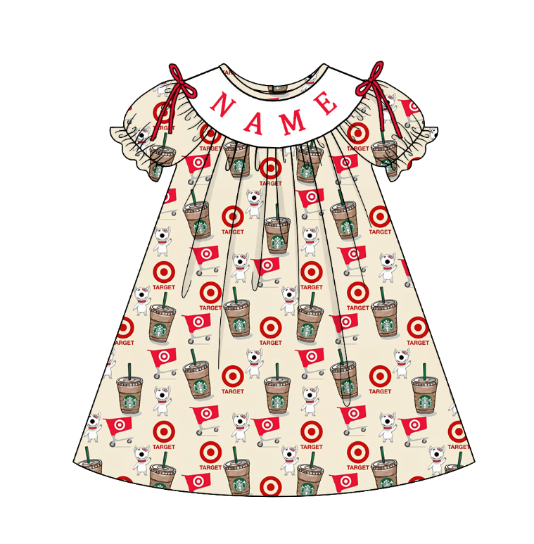 Kids Summer Red Cartoon Smocked Custom Name Holiday Outfits