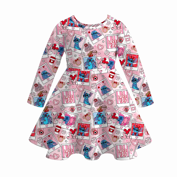 2026 Valentine's Day Spring Bow Heart Print Girls Twirl Dress