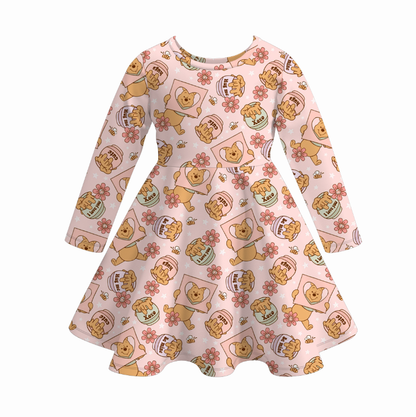 2026 Valentine's Day Spring Bow Heart Print Girls Twirl Dress