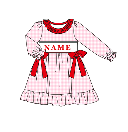 2026 V-Days Red Plaid Custom Name Smocked Embroidery Collection