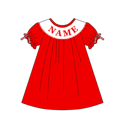 2026 Valentine’s Day Red Plaid Custom Name Smocked Embroidery Collection