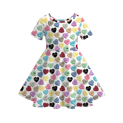 Valentine's Day Heart  Print Short Sleeves Girls Twirl Dress