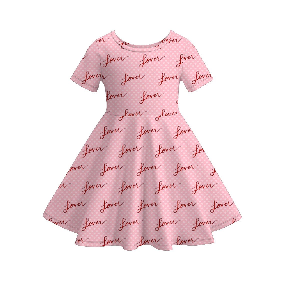 Valentine's Day Heart  Print Short Sleeves Girls Twirl Dress