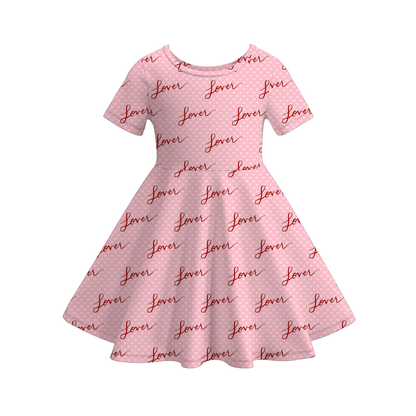 Valentine's Day Heart  Print Short Sleeves Girls Twirl Dress
