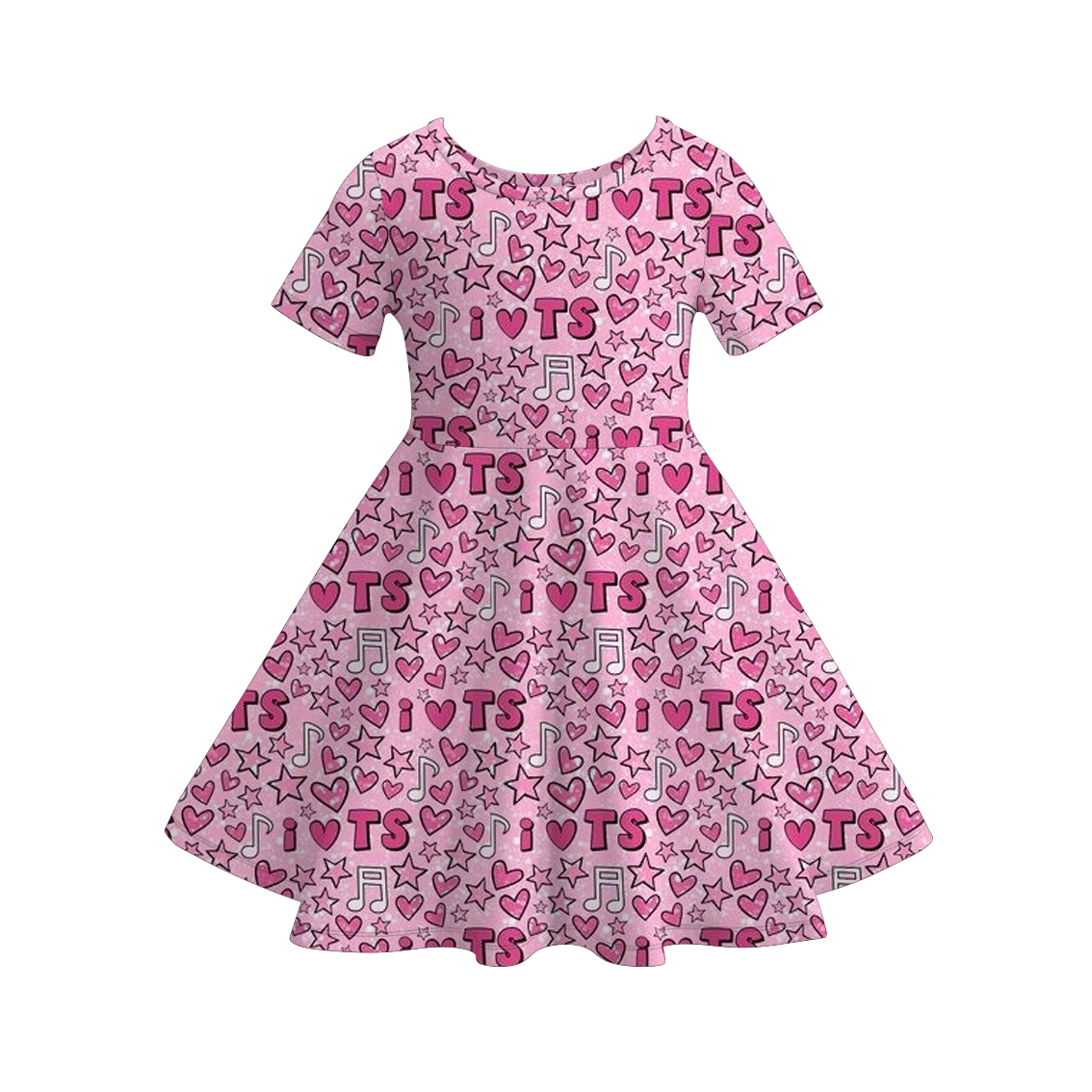 Valentine's Day Heart  Print Short Sleeves Girls Twirl Dress
