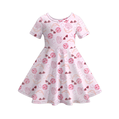 Valentine's Day Heart  Print Short Sleeves Girls Twirl Dress