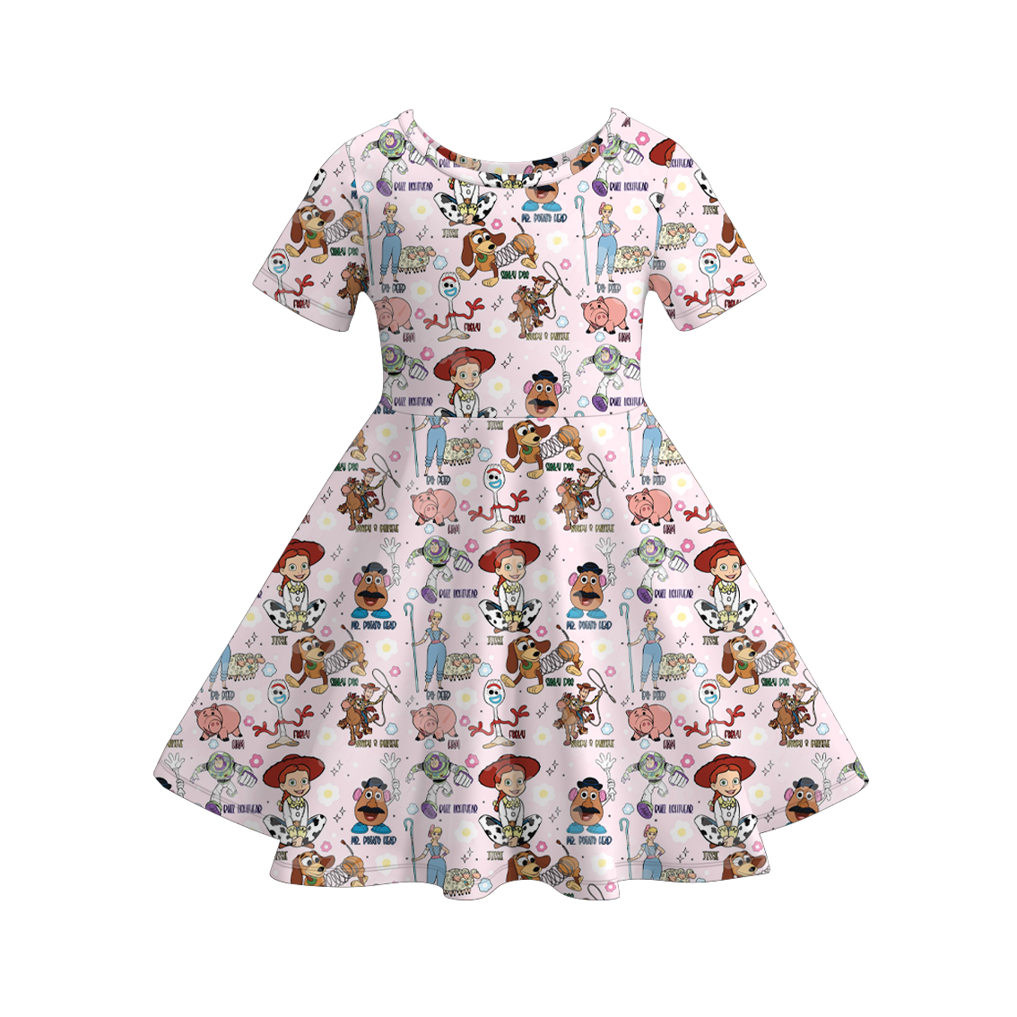 2026 Spring Summer Character Print Short Sleeves Girls Twirl Dress