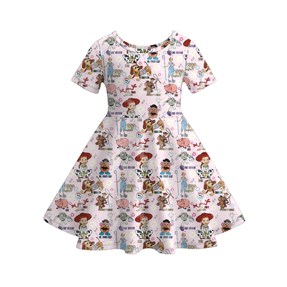 2026 Spring Summer Character Print Short Sleeves Girls Twirl Dress