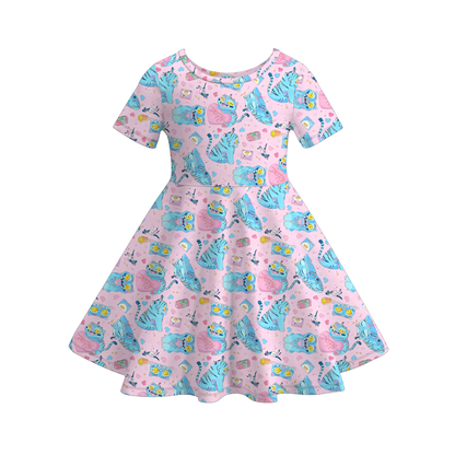 2026 Spring Summer Character Print Short Sleeves Girls Twirl Dress