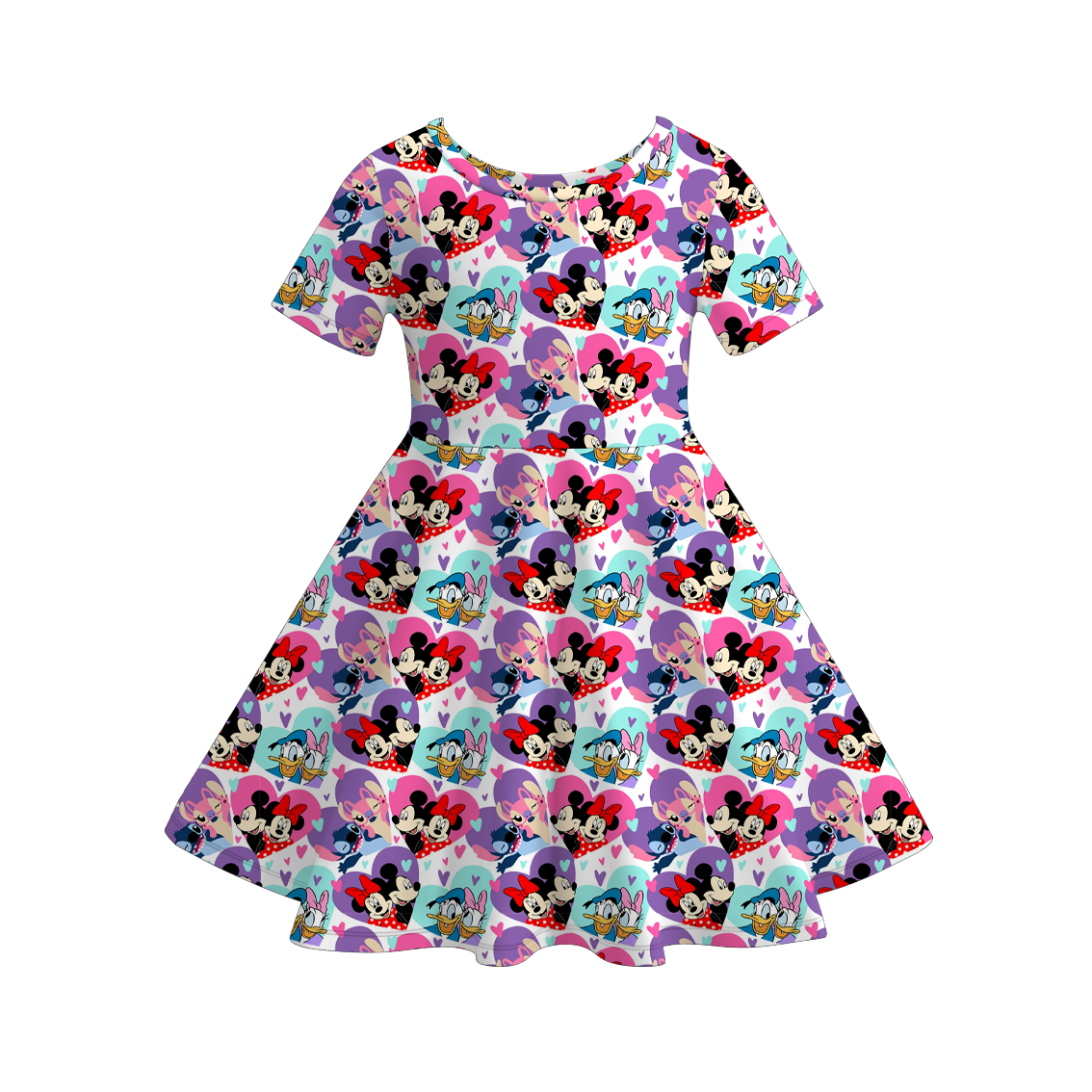 2026 Spring Summer Character Print Short Sleeves Girls Twirl Dress