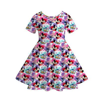 2026 Spring Summer Character Print Short Sleeves Girls Twirl Dress