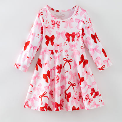 2026 Spring Valentine's Day Red Pink Bow Twirl Dress