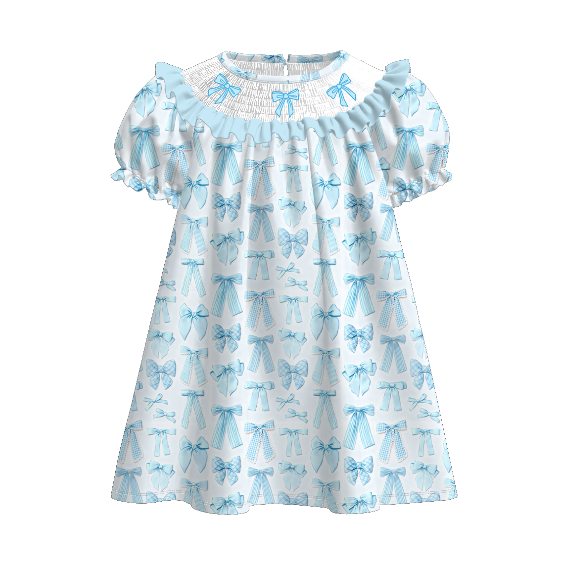 2026 Spring Summer Blue Bow Smock Embroidery Kids Outfits Collection