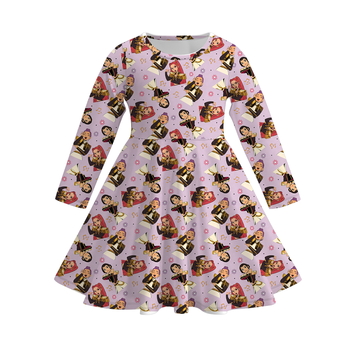 Kpop Demon Hunter Print Long Sleeves Girls Twirl Dress