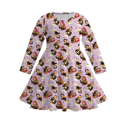 Kpop Demon Hunter Print Long Sleeves Girls Twirl Dress