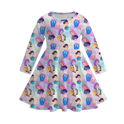 Kpop Demon Hunter Print Long Sleeves Girls Twirl Dress