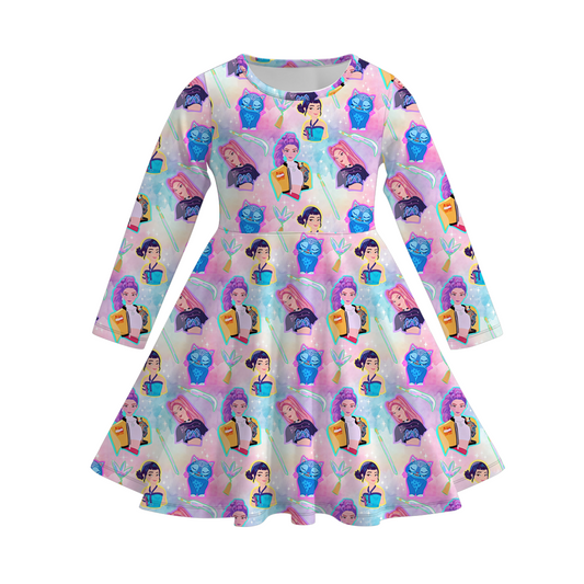 Kpop Demon Hunter Print Long Sleeves Girls Twirl Dress