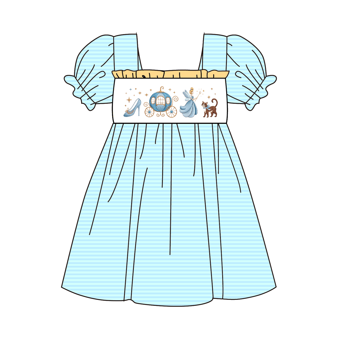 2026 Spring Summer Princess Embroidery Blue Dress & Romper