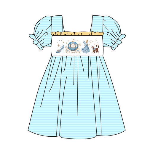 2026 Spring Summer Princess Embroidery Blue Dress & Romper