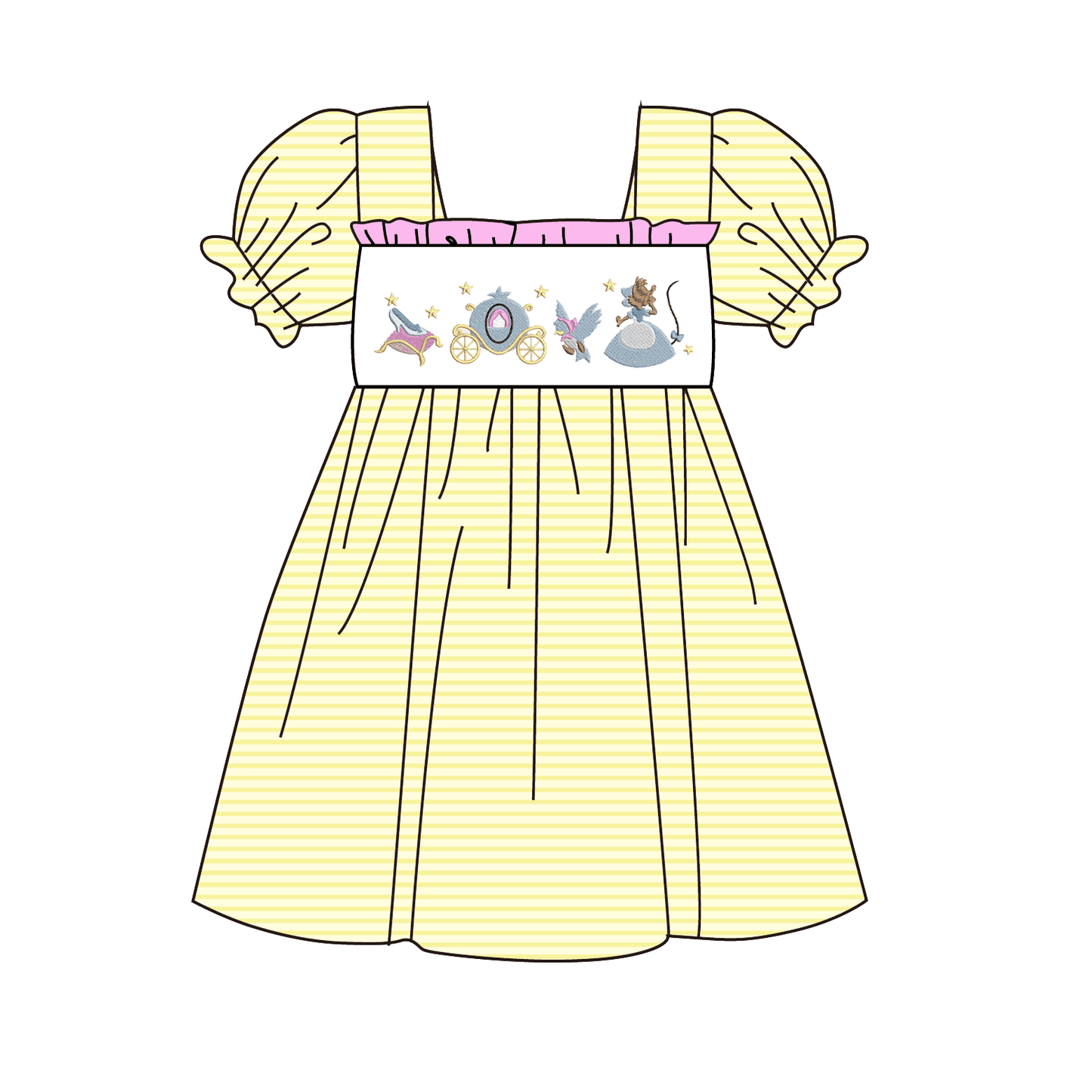 2026 Spring Summer Princess Embroidery Yellow Dress & Romper