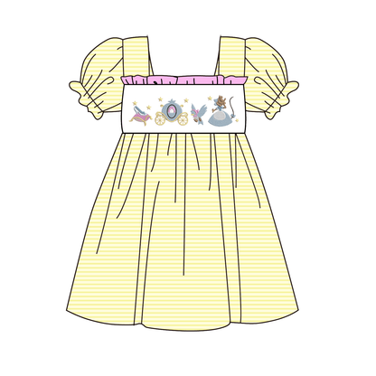 2026 Spring Summer Princess Embroidery Yellow Dress & Romper