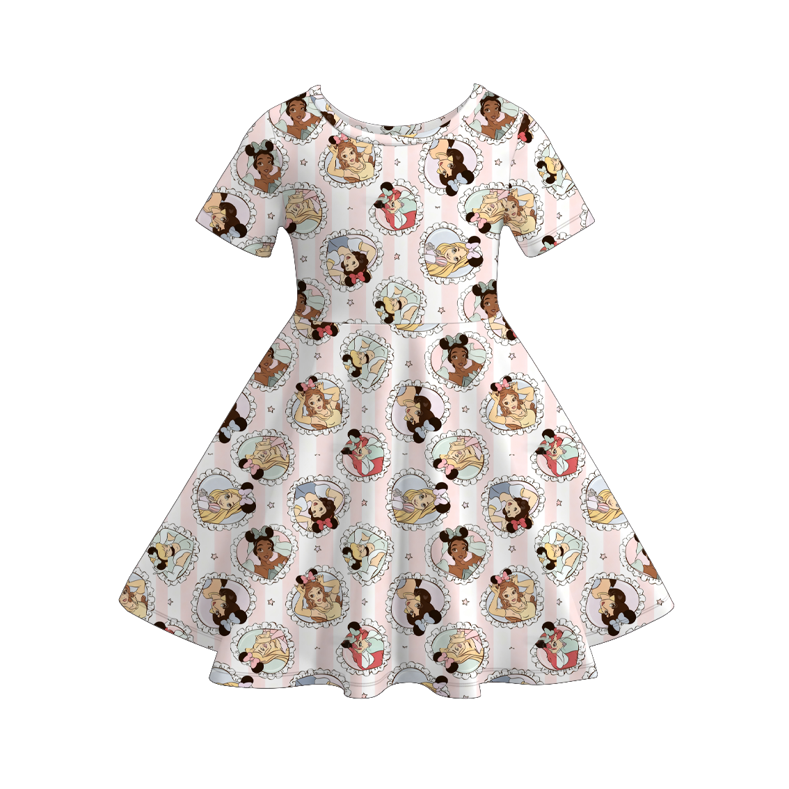 2026 Summer Character Cartoon Girls Short Sleeves Twirl Dress