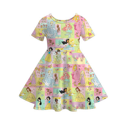 2026 Summer Character Cartoon Girls Short Sleeves Twirl Dress