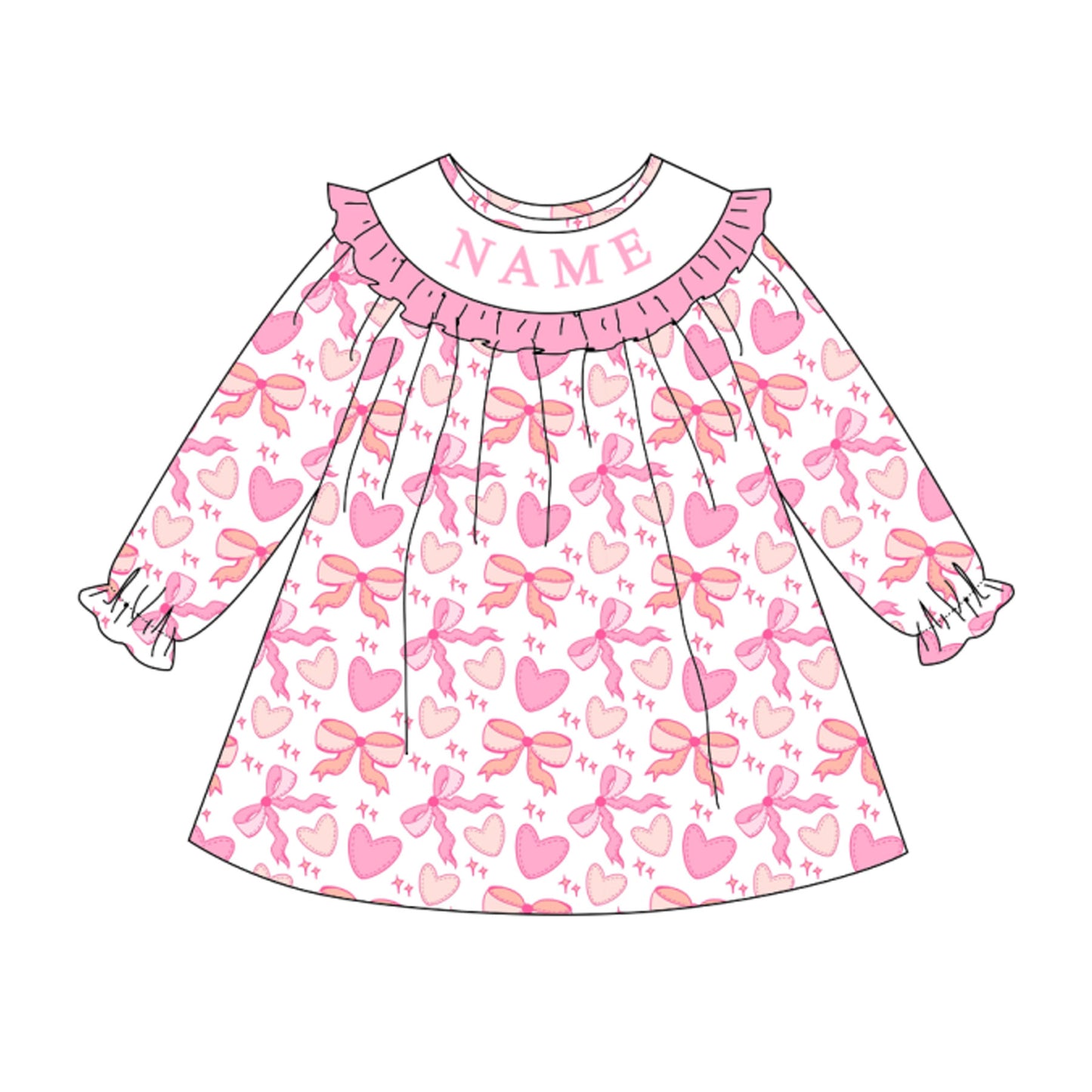 Spring Pink Bow Custom Name Embroidery Smock Outfits