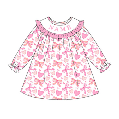 Spring Pink Bow Custom Name Embroidery Smock Outfits