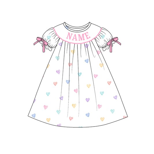 Valentine's Day Heart Bow Custom Name Smock Embroidery Collection