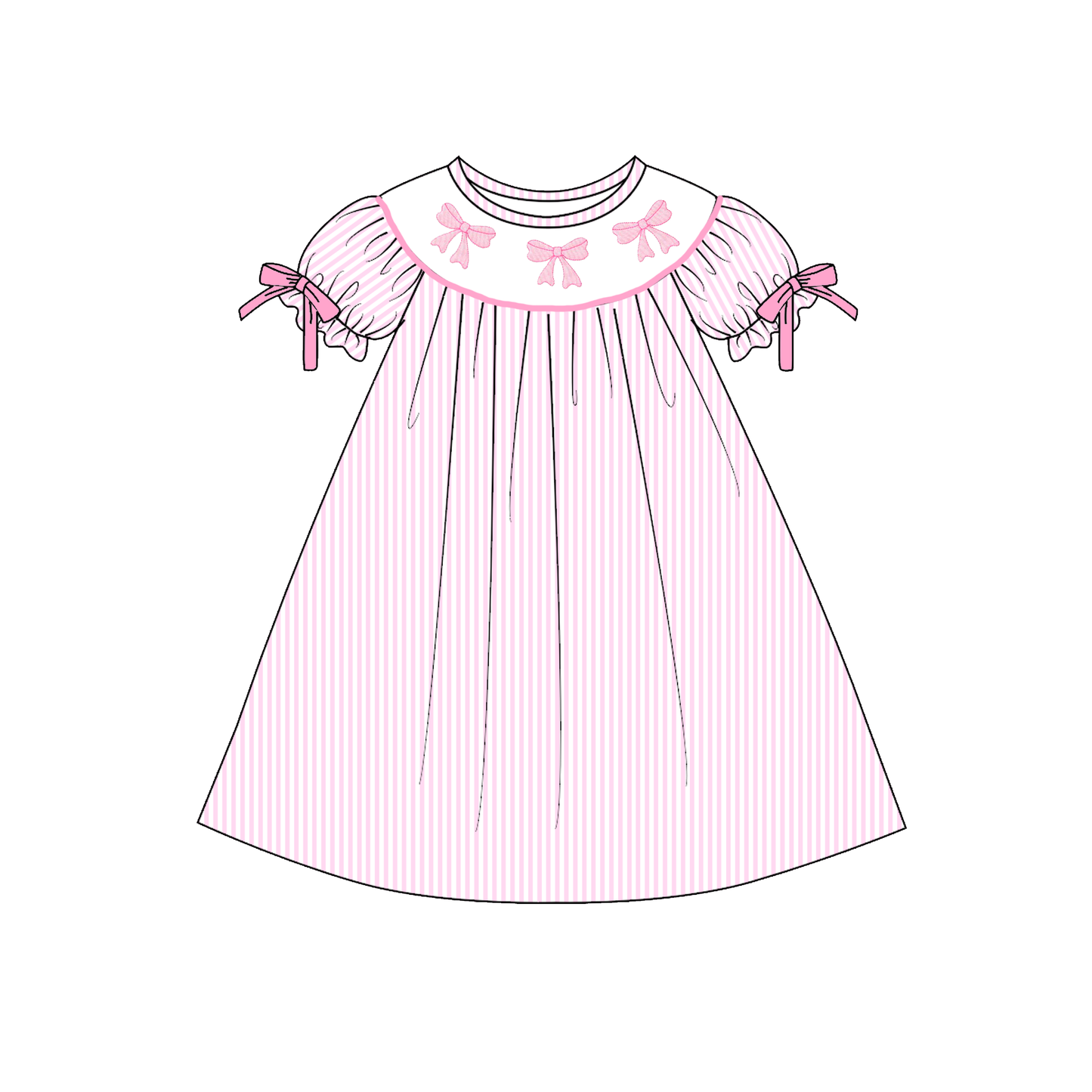 2026 Spring Summer Pink Bow Smock Embroidery Dress & Romper