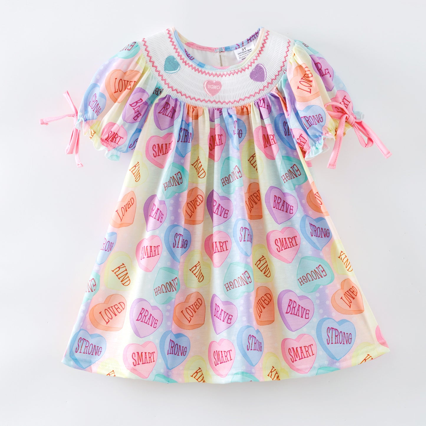 Girls Valentine's Day Heart XOXO Smock Embroidery Dress