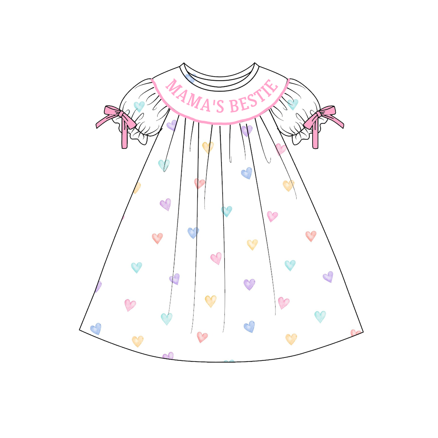 2026 Valentine's Day Heart MAMA'S BESTIE Smocked Embroidered Collection