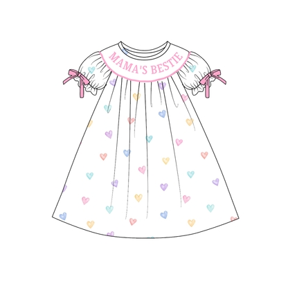 2026 Valentine's Day Heart MAMA'S BESTIE Smocked Embroidered Collection