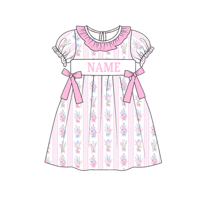 Valentine's Day Pink Foral Custom Name Smocked Embroidered Collection